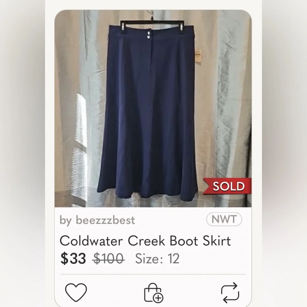 🌞 Coldwater Creek Navy blue lined maxi skirt zips button belt loops 10P